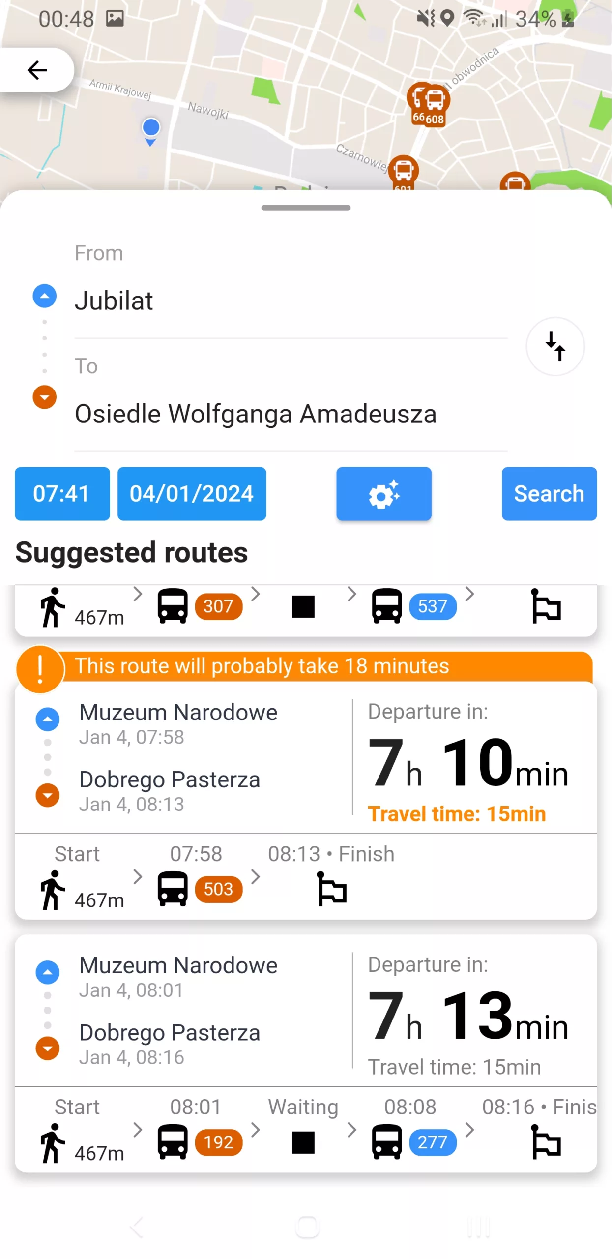 Podgląd aplikacji CityTransit